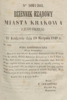 Dziennik Rządowy Miasta Krakowa i Jego Okręgu. 1849, nr 202-203