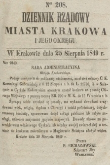 Dziennik Rządowy Miasta Krakowa i Jego Okręgu. 1849, nr 208