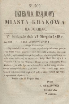 Dziennik Rządowy Miasta Krakowa i Jego Okręgu. 1849, nr 209
