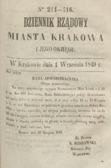 Dziennik Rządowy Miasta Krakowa i Jego Okręgu. 1849, nr 214-216