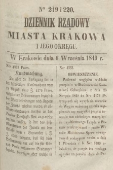 Dziennik Rządowy Miasta Krakowa i Jego Okręgu. 1849, nr 219-220
