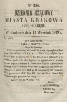 Dziennik Rządowy Miasta Krakowa i Jego Okręgu. 1849, nr 229