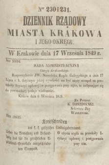 Dziennik Rządowy Miasta Krakowa i Jego Okręgu. 1849, nr 230-231