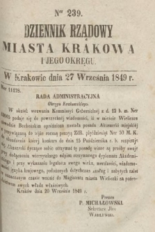 Dziennik Rządowy Miasta Krakowa i Jego Okręgu. 1849, nr 239