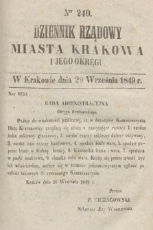 Dziennik Rządowy Miasta Krakowa i Jego Okręgu. 1849, nr 240