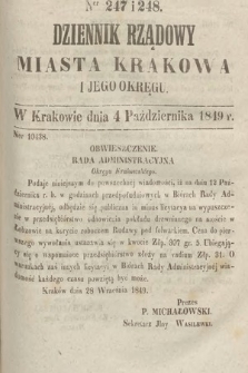 Dziennik Rządowy Miasta Krakowa i Jego Okręgu. 1849, nr 247-248