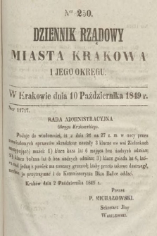 Dziennik Rządowy Miasta Krakowa i Jego Okręgu. 1849, nr 250