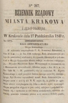 Dziennik Rządowy Miasta Krakowa i Jego Okręgu. 1849, nr 267