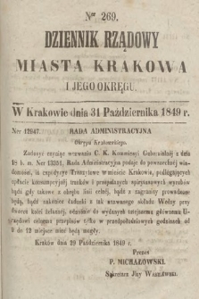 Dziennik Rządowy Miasta Krakowa i Jego Okręgu. 1849, nr 269
