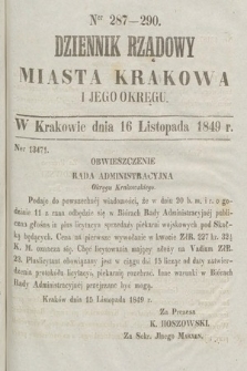 Dziennik Rządowy Miasta Krakowa i Jego Okręgu. 1849, nr 287-290