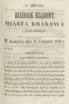 Dziennik Rządowy Miasta Krakowa i Jego Okręgu. 1849, nr 292-293