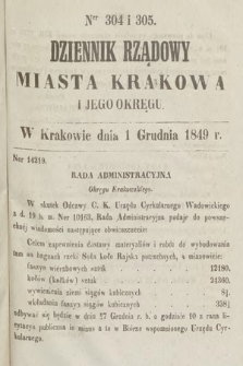 Dziennik Rządowy Miasta Krakowa i Jego Okręgu. 1849, nr 304-305