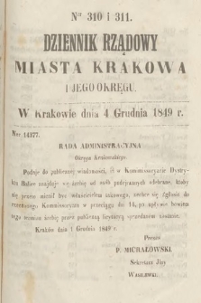 Dziennik Rządowy Miasta Krakowa i Jego Okręgu. 1849, nr 310-311
