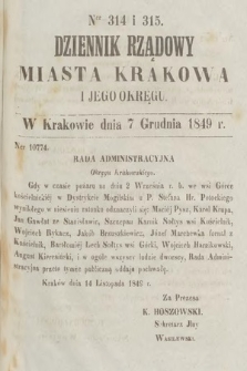 Dziennik Rządowy Miasta Krakowa i Jego Okręgu. 1849, nr 314-315