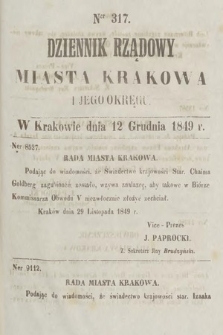 Dziennik Rządowy Miasta Krakowa i Jego Okręgu. 1849, nr 317