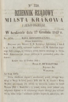Dziennik Rządowy Miasta Krakowa i Jego Okręgu. 1849, nr 320