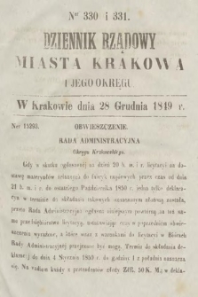 Dziennik Rządowy Miasta Krakowa i Jego Okręgu. 1849, nr 330-331