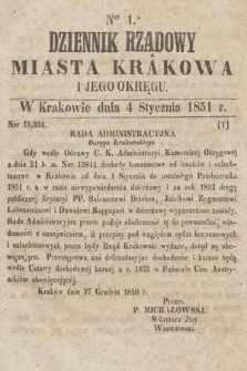 Dziennik Rządowy Miasta Krakowa i Jego Okręgu. 1851, nr 1