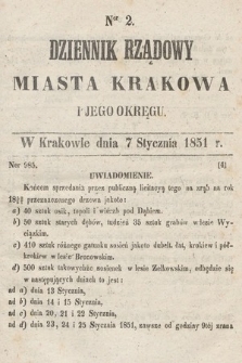 Dziennik Rządowy Miasta Krakowa i Jego Okręgu. 1851, nr 2