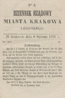 Dziennik Rządowy Miasta Krakowa i Jego Okręgu. 1851, nr 3