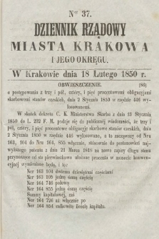 Dziennik Miasta Krakowa i Jego Okręgu. 1850, nr 37