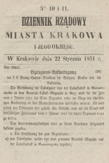 Dziennik Rządowy Miasta Krakowa i Jego Okręgu. 1851, nr 10-11