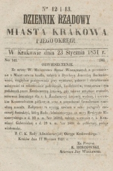 Dziennik Rządowy Miasta Krakowa i Jego Okręgu. 1851, nr 12-13
