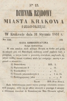Dziennik Rządowy Miasta Krakowa i Jego Okręgu. 1851, nr 15