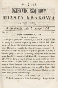 Dziennik Rządowy Miasta Krakowa i Jego Okręgu. 1851, nr 17-18