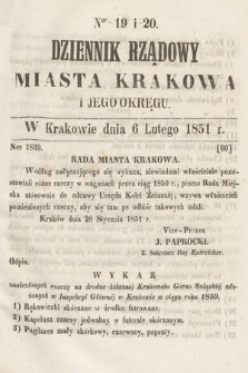 Dziennik Rządowy Miasta Krakowa i Jego Okręgu. 1851, nr 19-20