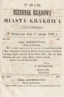 Dziennik Rządowy Miasta Krakowa i Jego Okręgu. 1851, nr 21-22