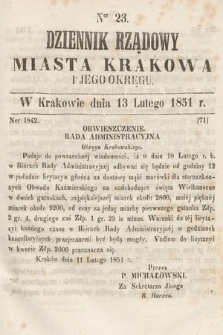 Dziennik Rządowy Misata Krakowa i Jego Okręgu. 1851, nr 23