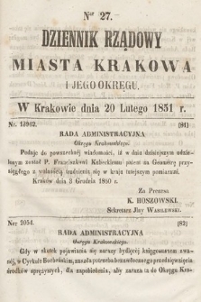 Dziennik Rządowy Misata Krakowa i Jego Okręgu. 1851, nr 27
