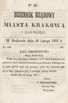 Dziennik Rządowy Misata Krakowa i Jego Okręgu. 1851, nr 28