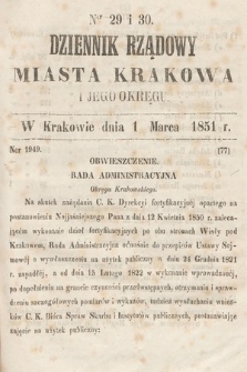 Dziennik Rządowy Misata Krakowa i Jego Okręgu. 1851, nr 29-30