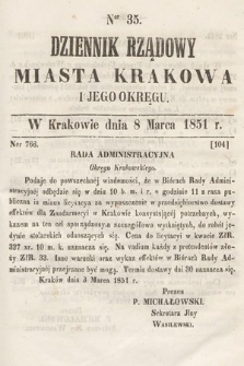 Dziennik Rządowy Misata Krakowa i Jego Okręgu. 1851, nr 35