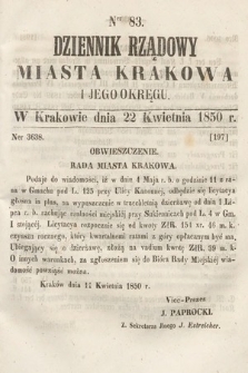 Dziennik Miasta Krakowa i Jego Okręgu. 1850, nr 83