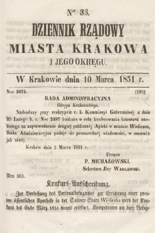 Dziennik Rządowy Misata Krakowa i Jego Okręgu. 1851, nr 36