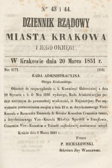 Dziennik Rządowy Misata Krakowa i Jego Okręgu. 1851, nr 43-44