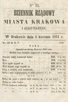 Dziennik Rządowy Misata Krakowa i Jego Okręgu. 1851, nr 52