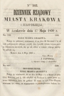 Dziennik Miasta Krakowa i Jego Okręgu. 1850, nr 103