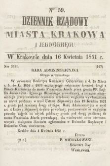 Dziennik Rządowy Misata Krakowa i Jego Okręgu. 1851, nr 59