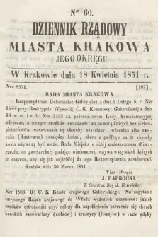 Dziennik Rządowy Misata Krakowa i Jego Okręgu. 1851, nr 60