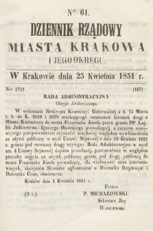 Dziennik Rządowy Misata Krakowa i Jego Okręgu. 1851, nr 61
