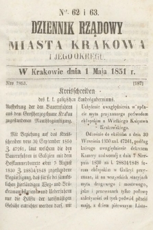 Dziennik Rządowy Misata Krakowa i Jego Okręgu. 1851, nr 62-63