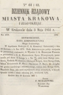 Dziennik Rządowy Misata Krakowa i Jego Okręgu. 1851, nr 64-65