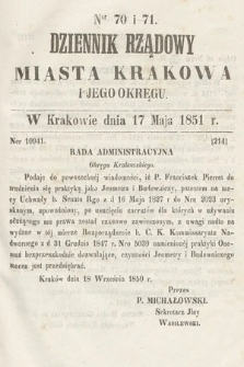 Dziennik Rządowy Misata Krakowa i Jego Okręgu. 1851, nr 70-71