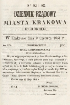 Dziennik Rządowy Misata Krakowa i Jego Okręgu. 1851, nr 82-83