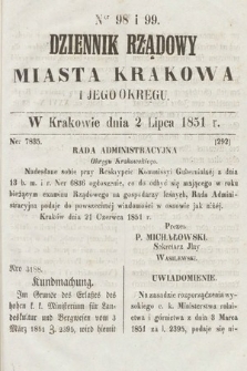 Dziennik Rządowy Misata Krakowa i Jego Okręgu. 1851, nr 98-99