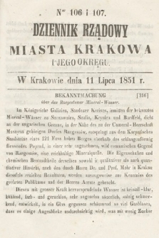 Dziennik Rządowy Misata Krakowa i Jego Okręgu. 1851, nr 106-107